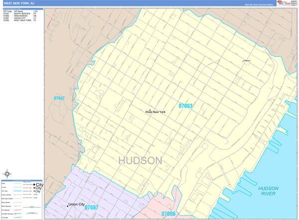 West New York City Digital Map Color Cast Style